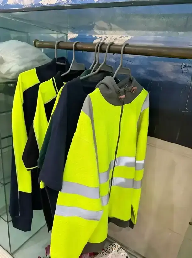 Hi-vis safety jackets and workwear samples on display at the SAS Agencies showroom