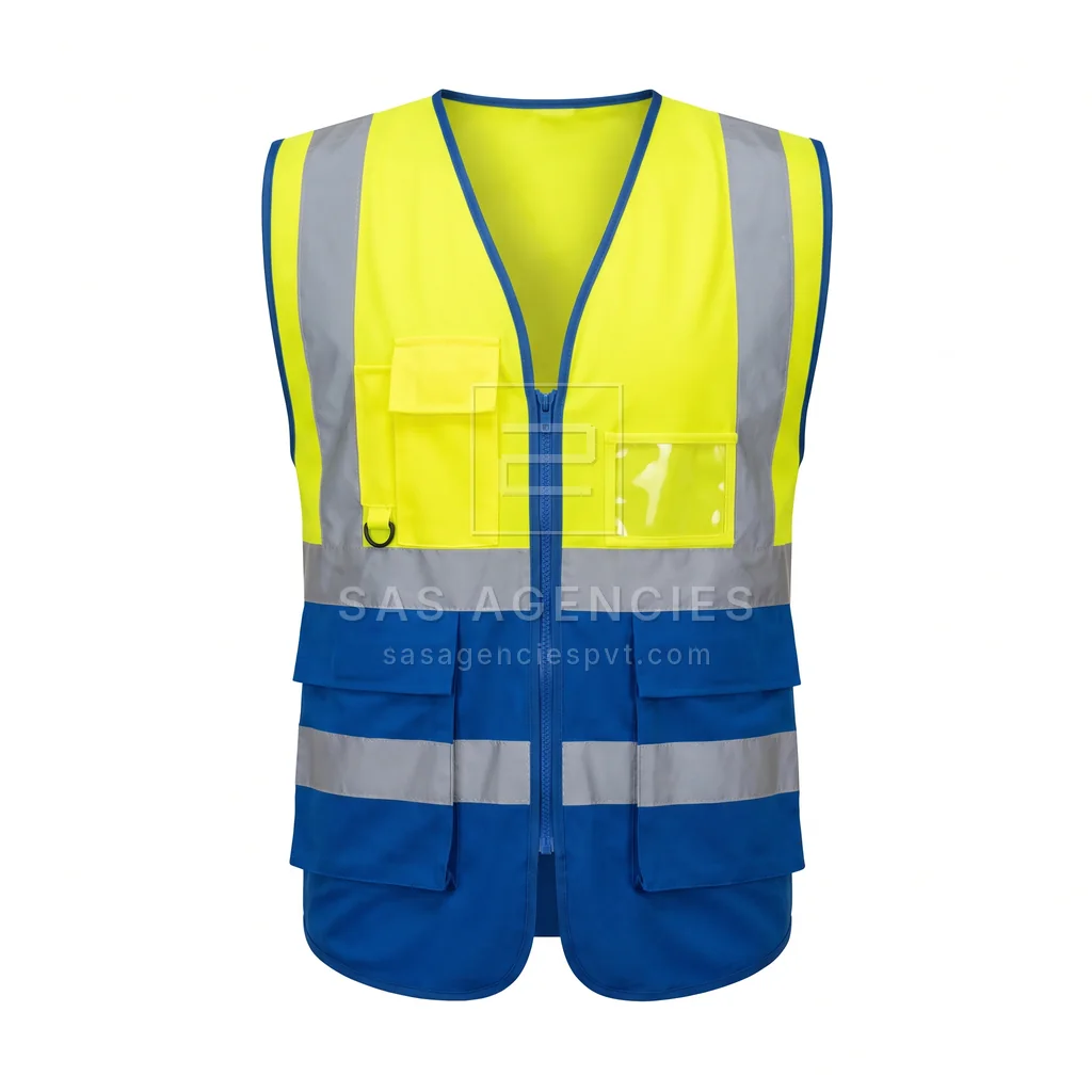 SAS 9051 — Zip Hi-Vis Vest — Yellow & Royal Blue